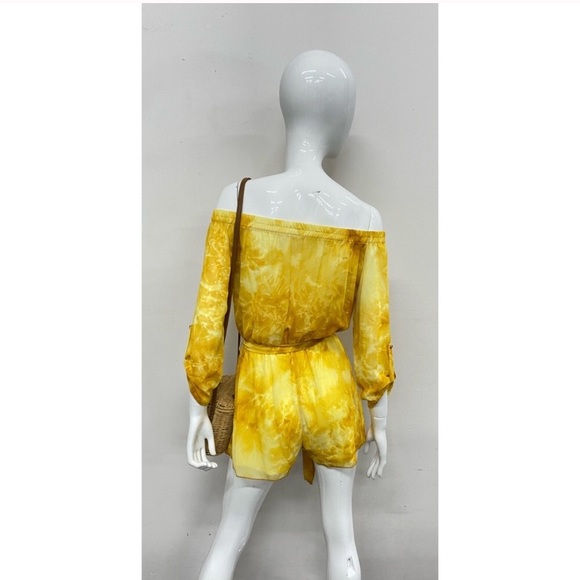 Sunflower Yellow Tie-Dye off the shoulder Romper - Picture 4 of 9